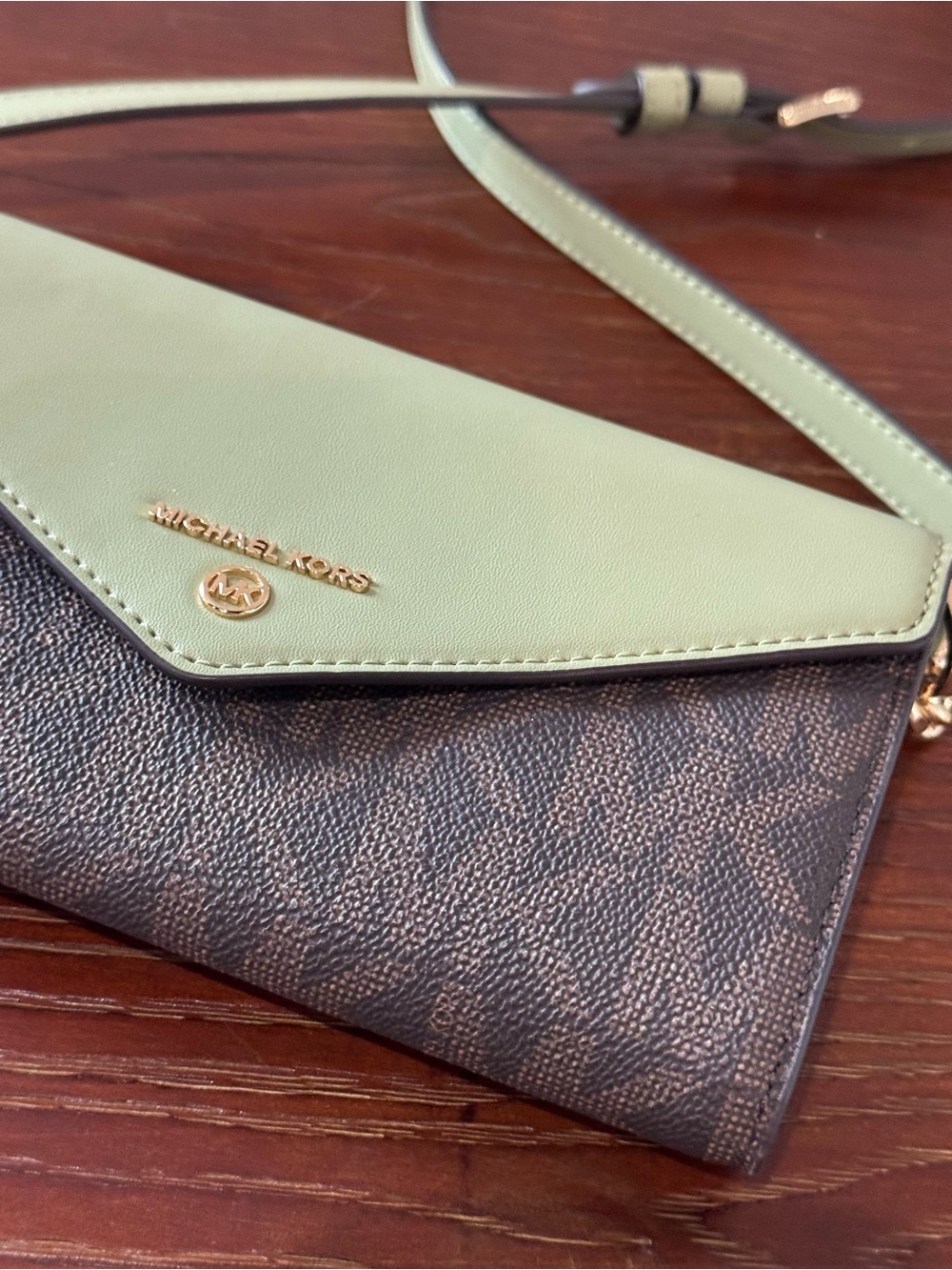 Michael Kors Green and Brown Crossbody Wallet Purse - Picture 2 of 6